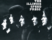 black and white album cover with five people in profile looking to the left